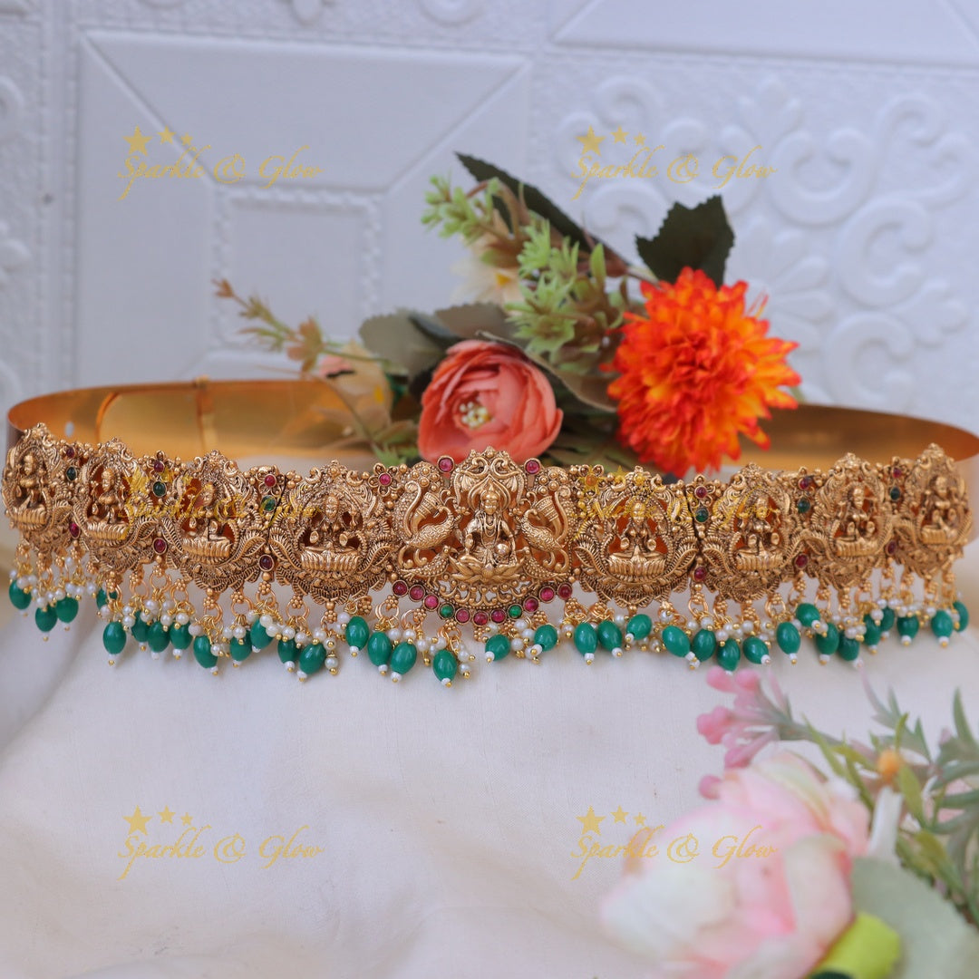 Exquisite Peacock Lakshmi Gold Hip Belt - Temple Jewel