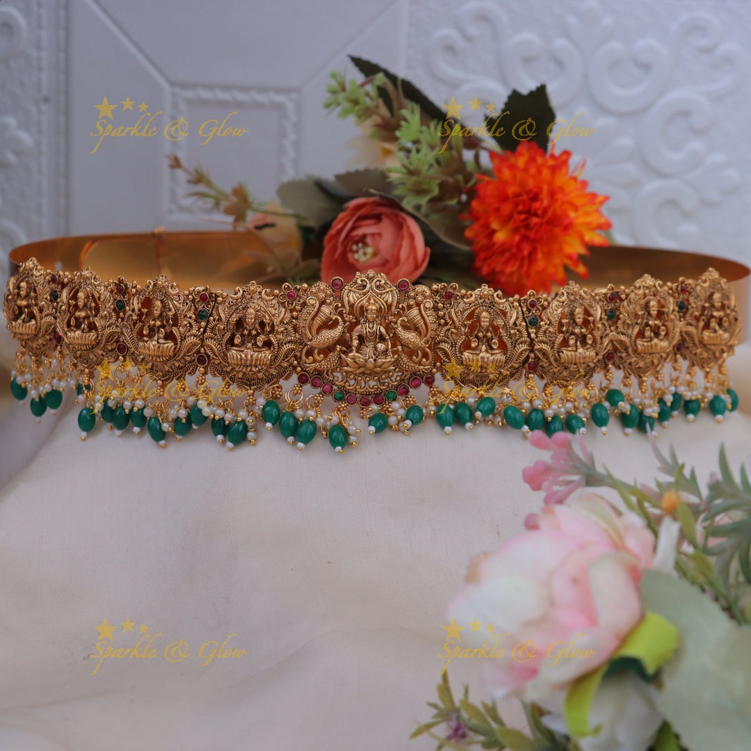 Exquisite Peacock Lakshmi Gold Hip Belt - Temple Jewel