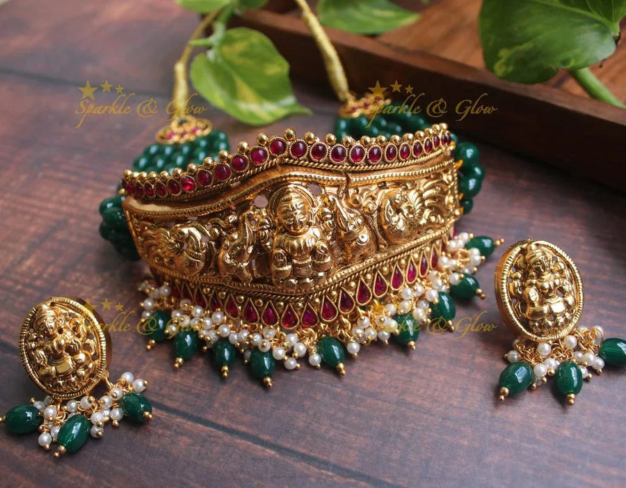 Gold alike Lakshmi beaded choker - Sparkle and Glow