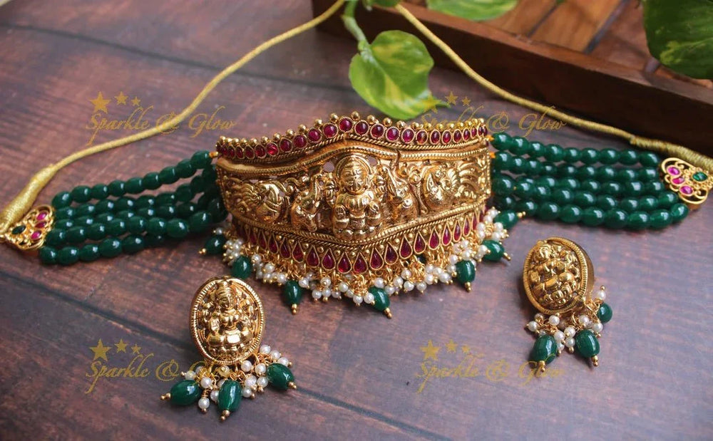 Gold alike Lakshmi beaded choker - Sparkle and Glow