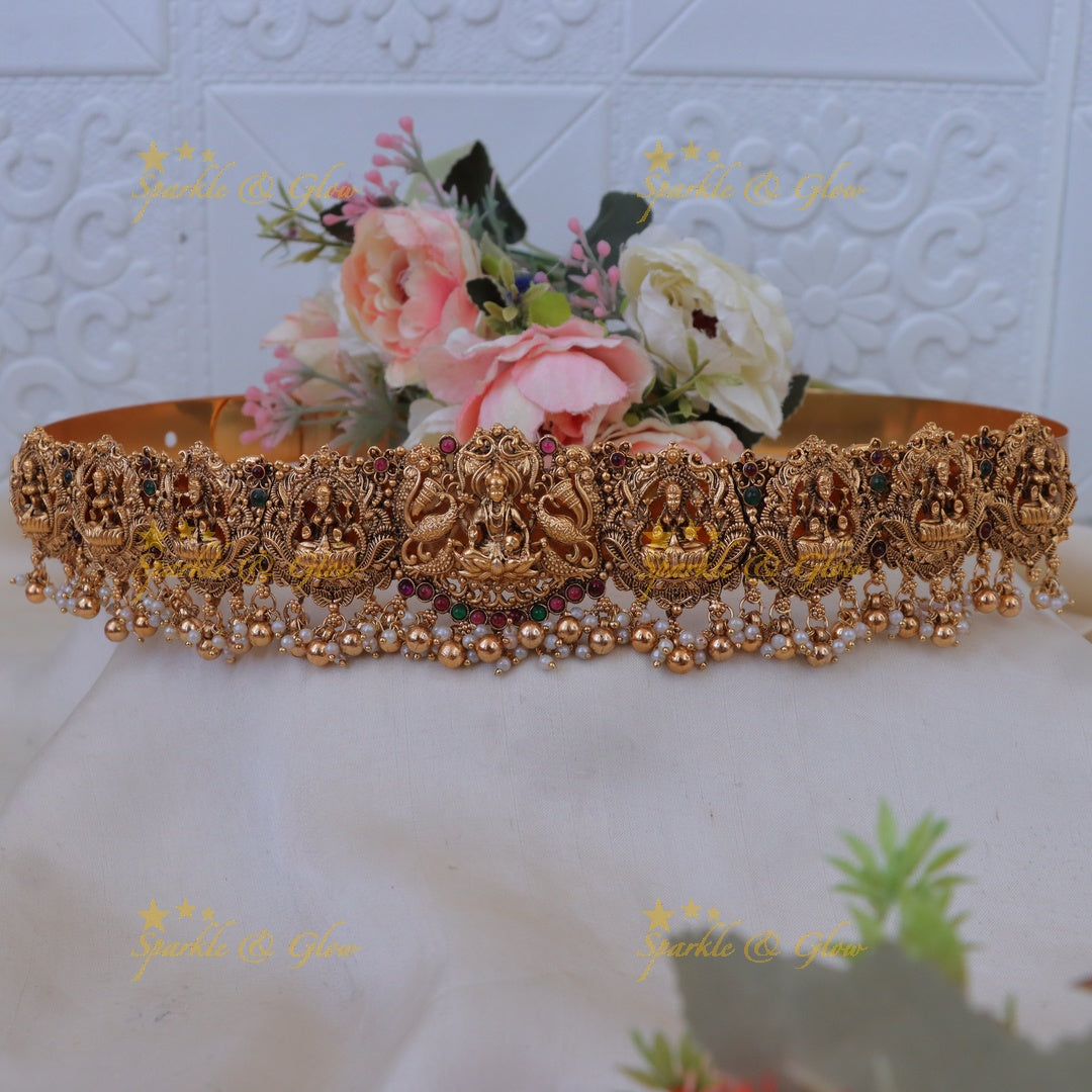 Exquisite Peacock Lakshmi Gold Hip Belt - Temple Jewel