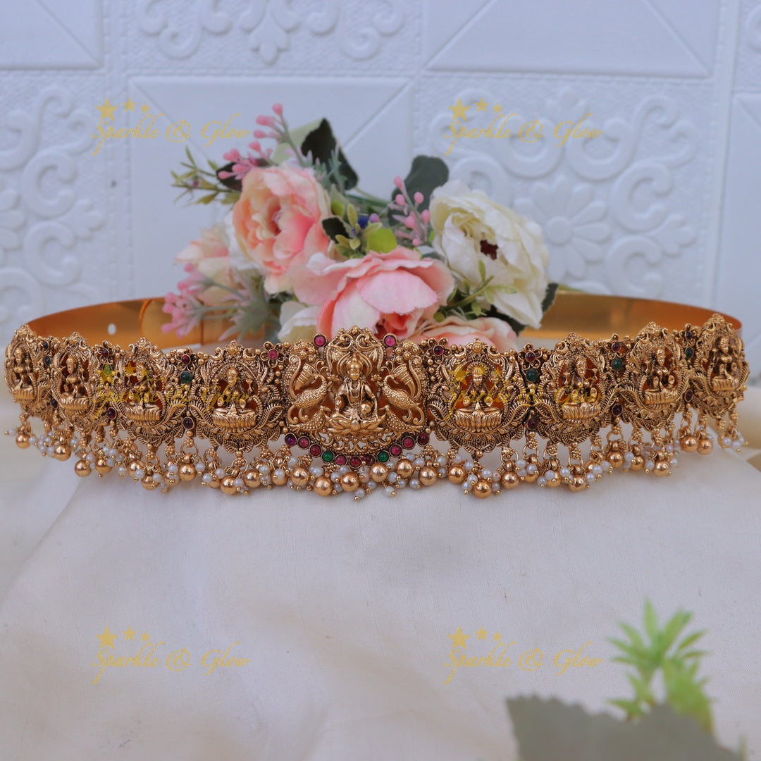 Exquisite Peacock Lakshmi Gold Hip Belt - Temple Jewel