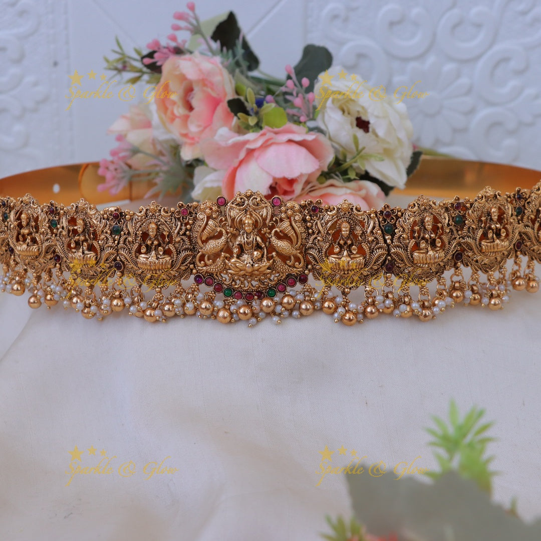 Exquisite Peacock Lakshmi Gold Hip Belt - Temple Jewel