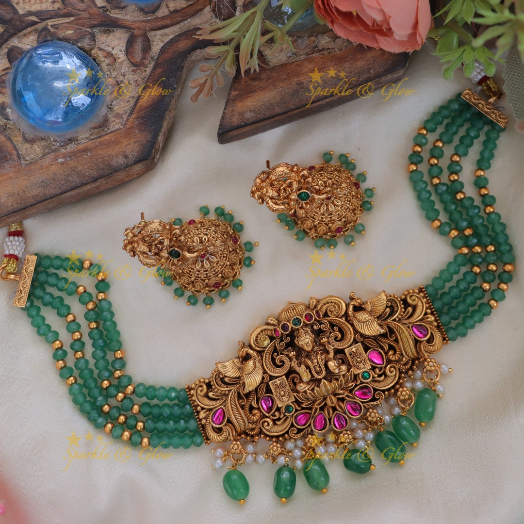 Majestic Green Beads Peacock Necklace for Elegant Occasions