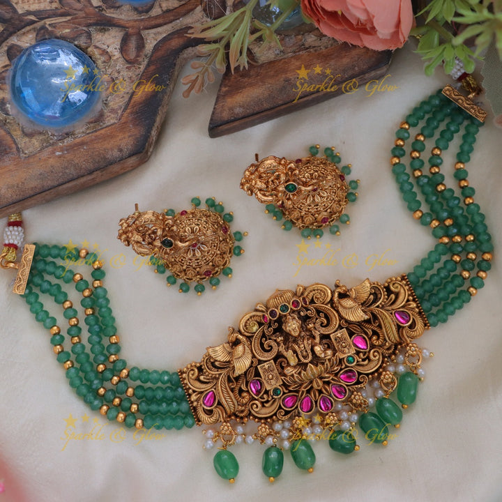 Majestic Green Beads Peacock Necklace for Elegant Occasions
