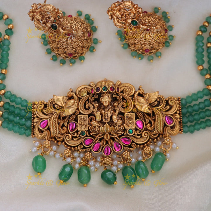 Majestic Green Beads Peacock Necklace for Elegant Occasions