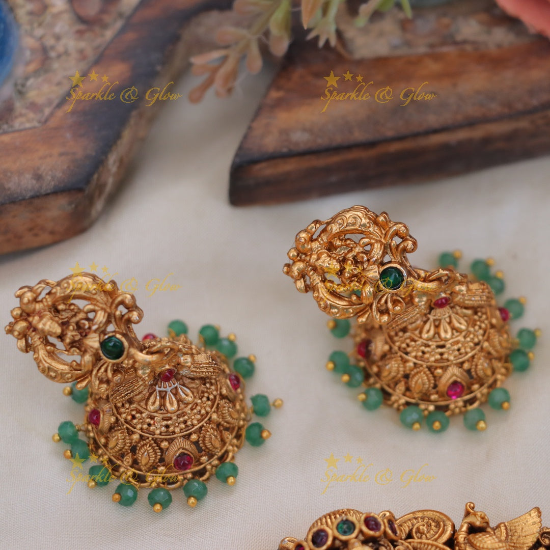 Majestic Green Beads Peacock Necklace for Elegant Occasions