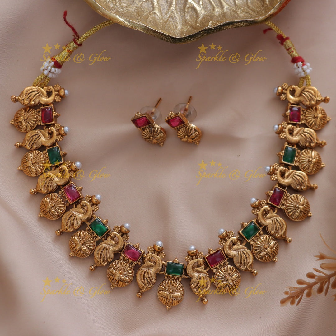 Exquisite Peacock Stone Pearl Necklace Set Online