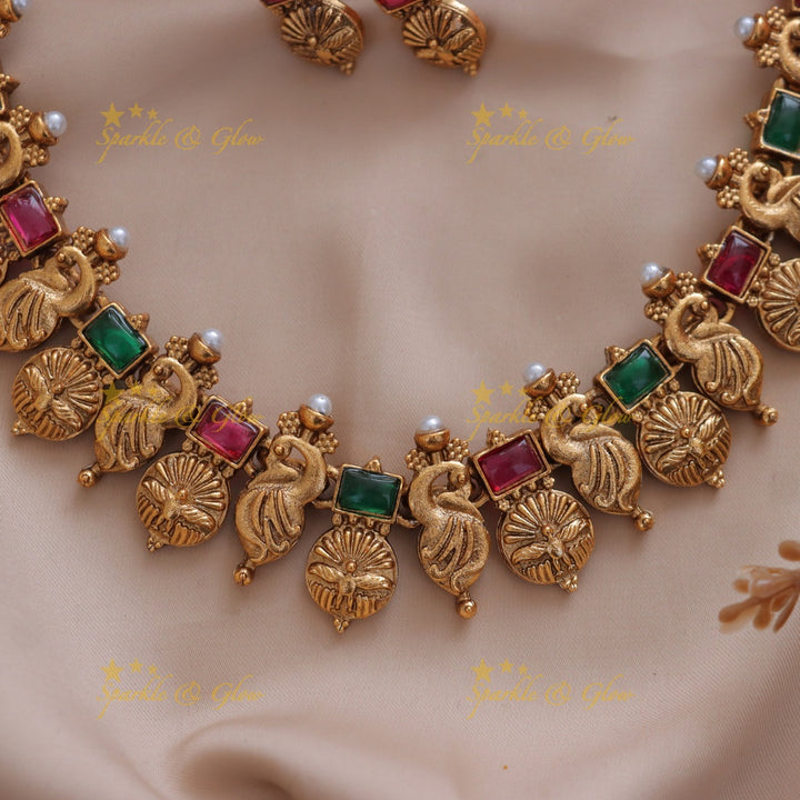 Exquisite Peacock Stone Pearl Necklace Set Online