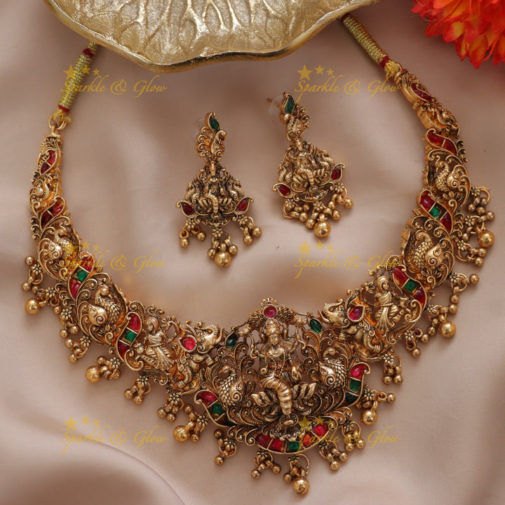 Exquisite Lakshmi Peacock Gold Beads Necklace Collection