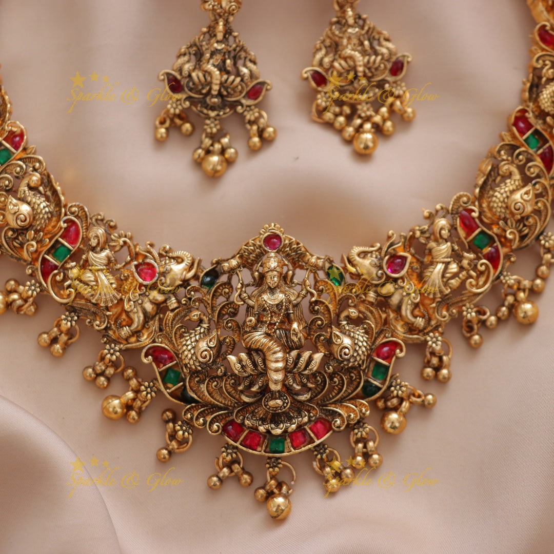 Exquisite Lakshmi Peacock Gold Beads Necklace Collection