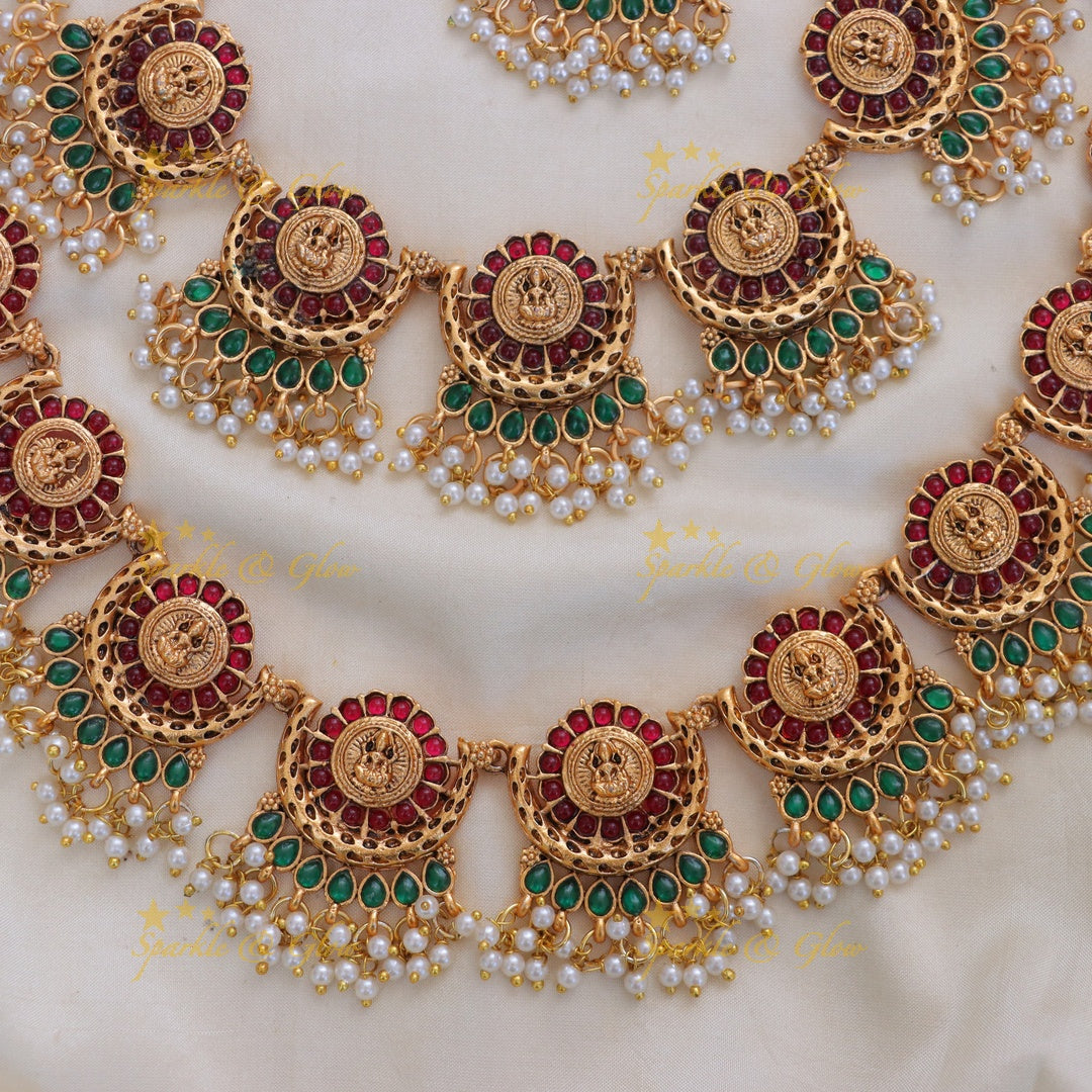 Sparkling Lakshmi Pearl Bridal Temple Jewelry Set