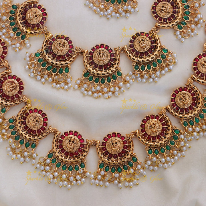 Sparkling Lakshmi Pearl Bridal Temple Jewelry Set