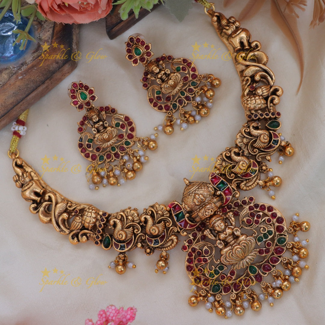 Elegant Peacock Lakshmi Necklace - Premium Temple Jewelry