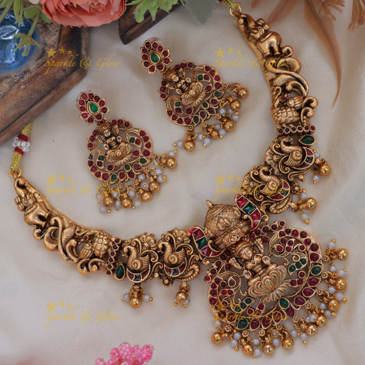 Elegant Peacock Lakshmi Necklace - Premium Temple Jewelry