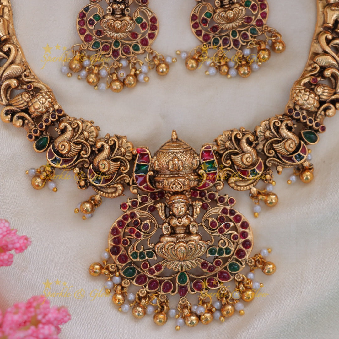 Elegant Peacock Lakshmi Necklace - Premium Temple Jewelry