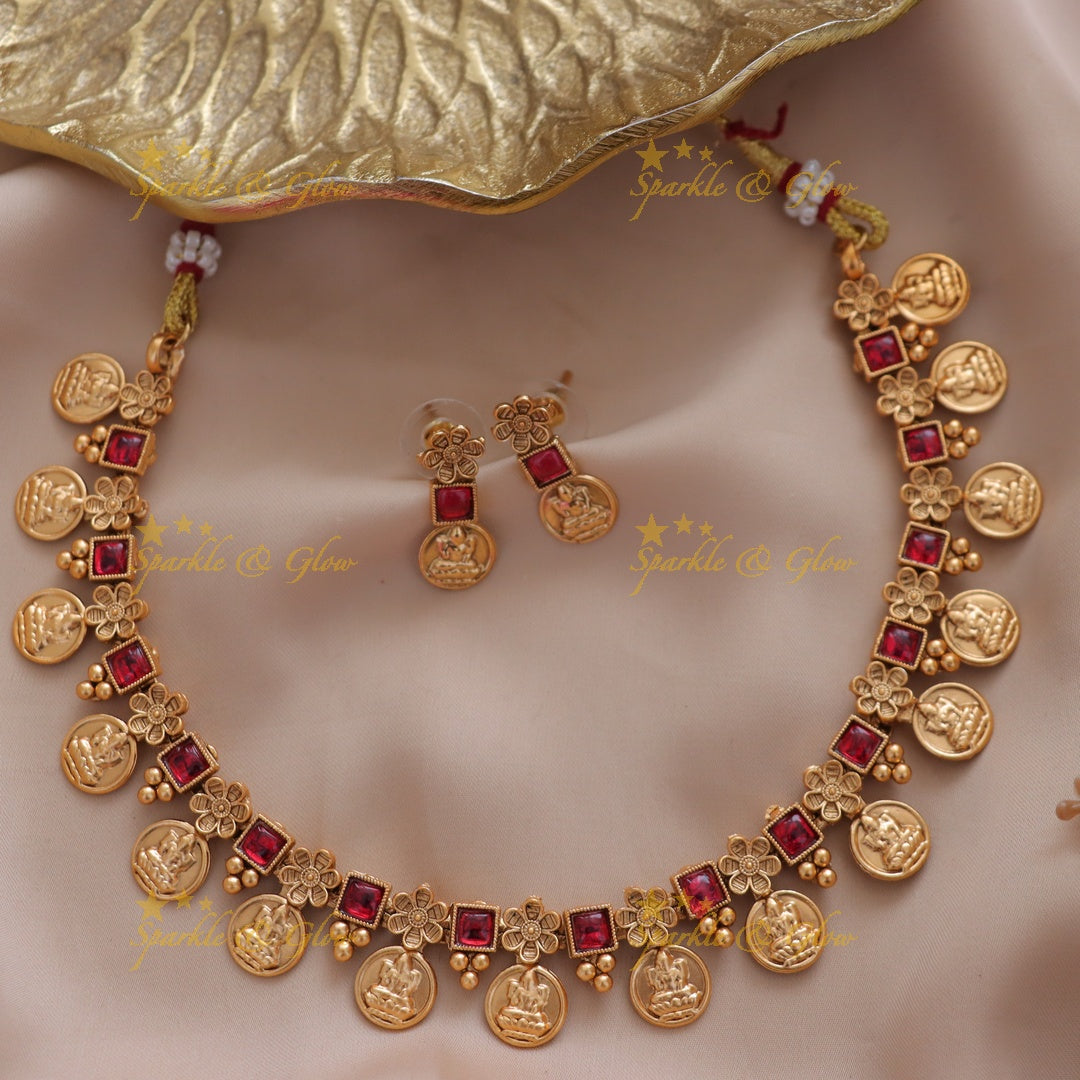 Exquisite Lakshmi Temple Necklace in Rich Gold Tone