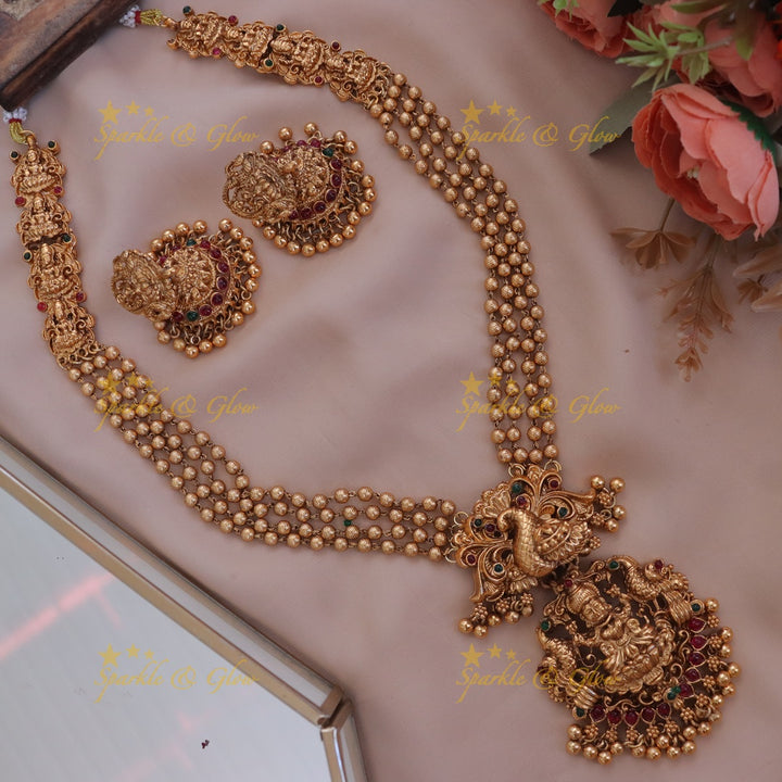 Exquisite Majestic Gold Peacock Lakshmi Necklace