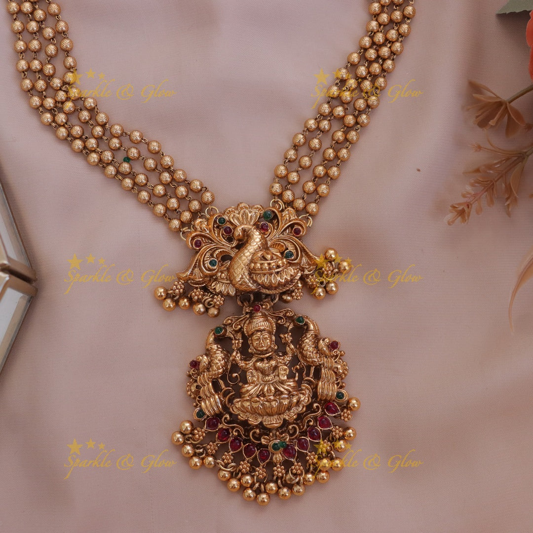 Exquisite Majestic Gold Peacock Lakshmi Necklace