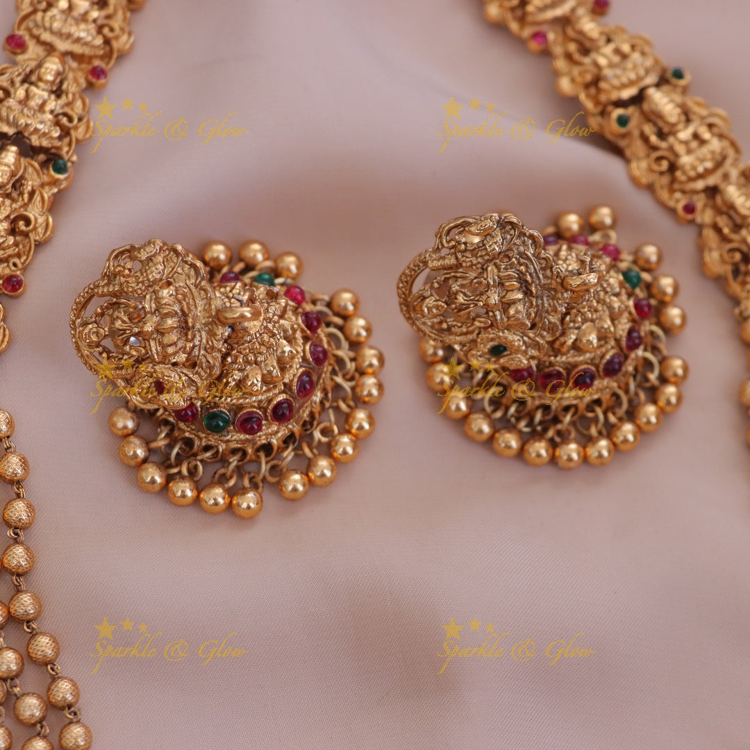 Exquisite Majestic Gold Peacock Lakshmi Necklace