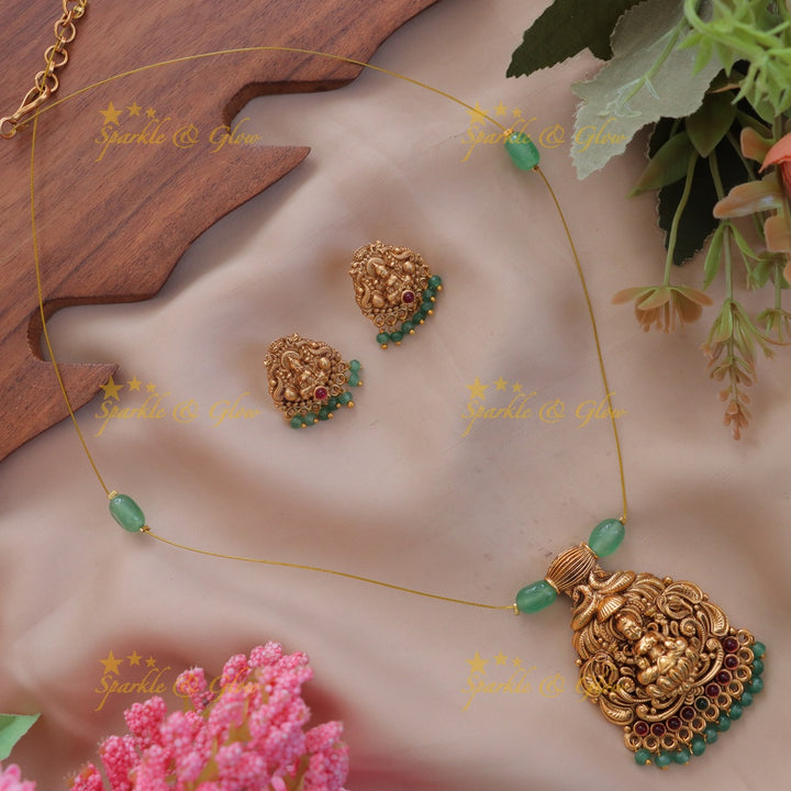 Exquisite Lakshmi Necklace with Green Beads