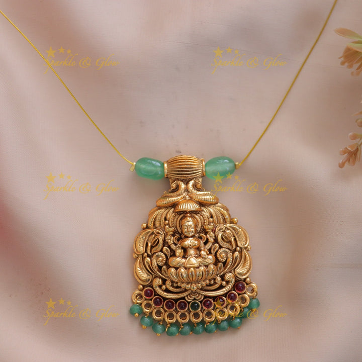 Exquisite Lakshmi Necklace with Green Beads