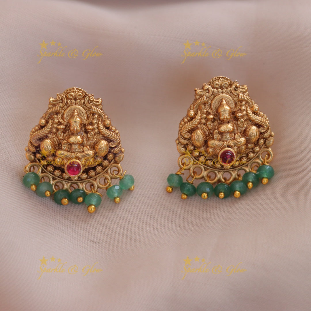 Exquisite Lakshmi Necklace with Green Beads