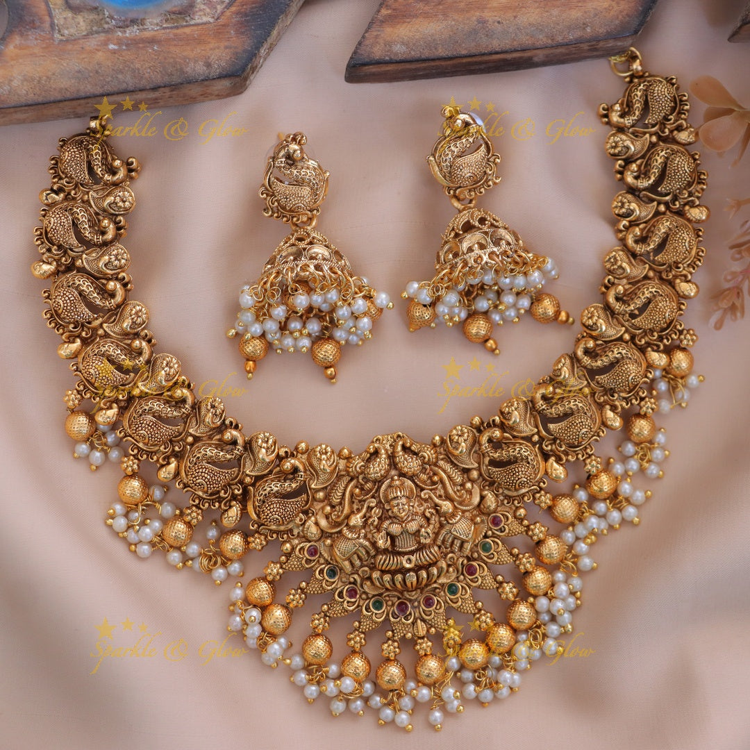 Exquisite Temple Necklace Set with Peacock Design