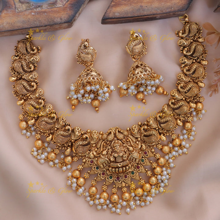 Exquisite Temple Necklace Set with Peacock Design