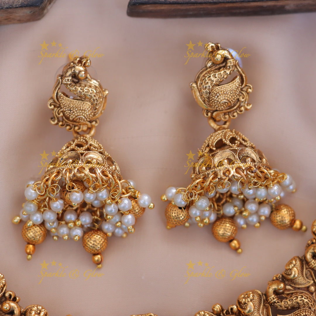 Exquisite Temple Necklace Set with Peacock Design