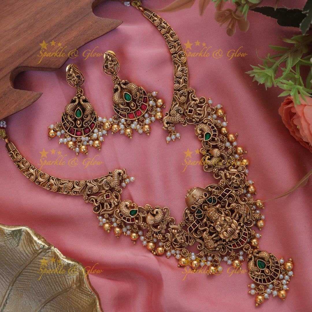 Exquisite Lakshmi Peacock Necklace Set - Sparkle & Glow