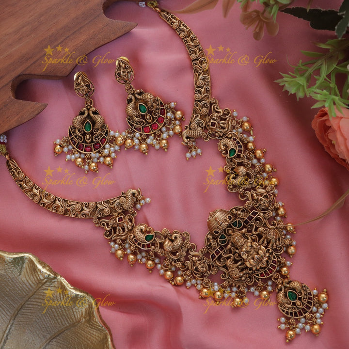 Exquisite Lakshmi Peacock Necklace Set - Sparkle & Glow