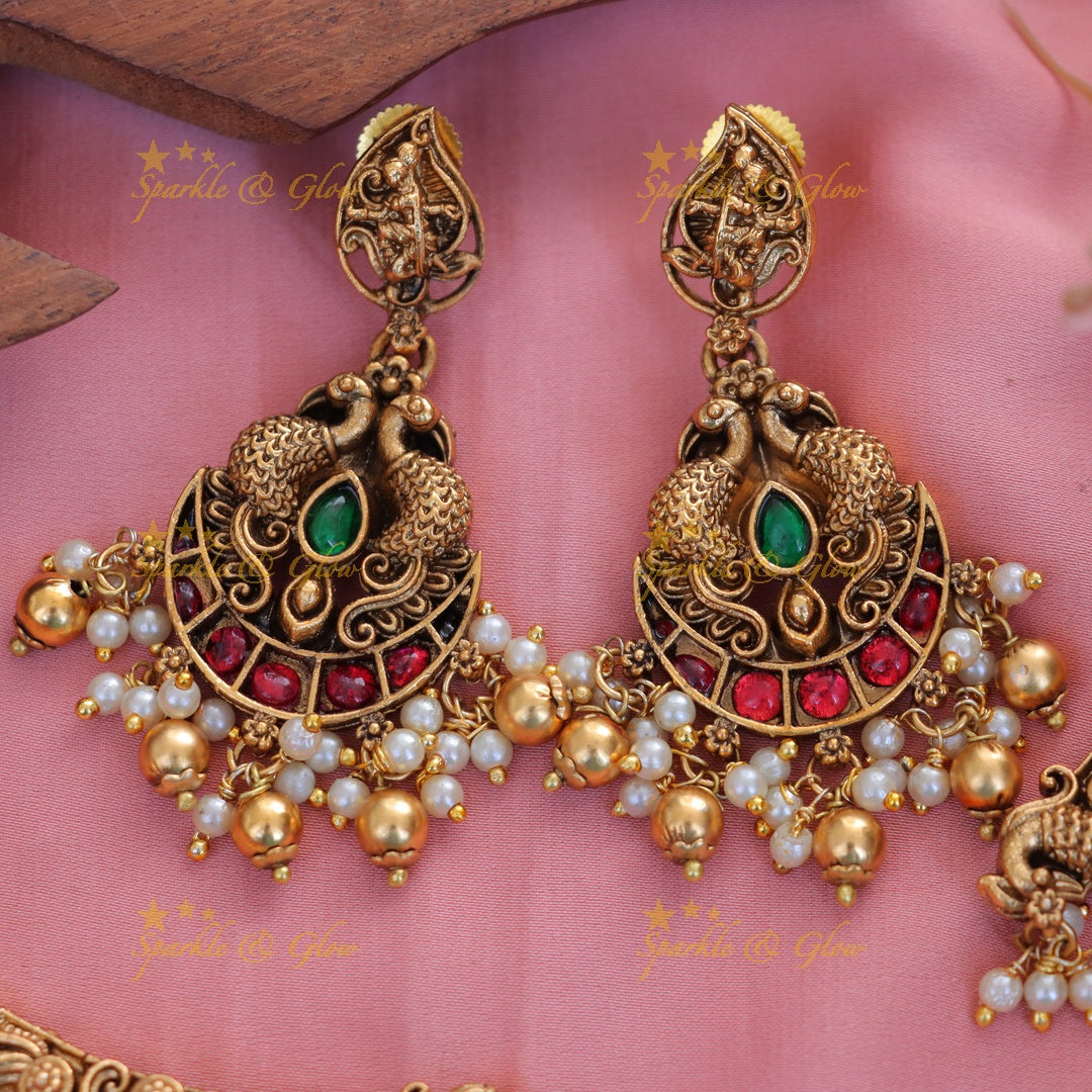 Exquisite Lakshmi Peacock Necklace Set - Sparkle & Glow