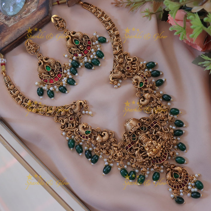 Exquisite Lakshmi Peacock Necklace Set - Sparkle & Glow
