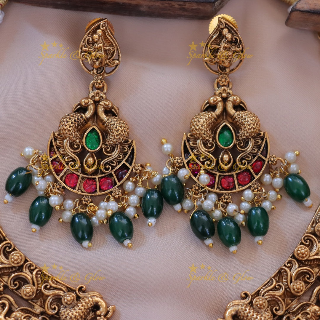 Exquisite Lakshmi Peacock Necklace Set - Sparkle & Glow