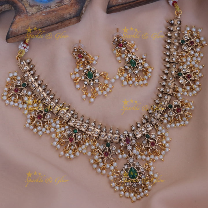 Exquisite Multi-Color Guttapusalu Necklace Set