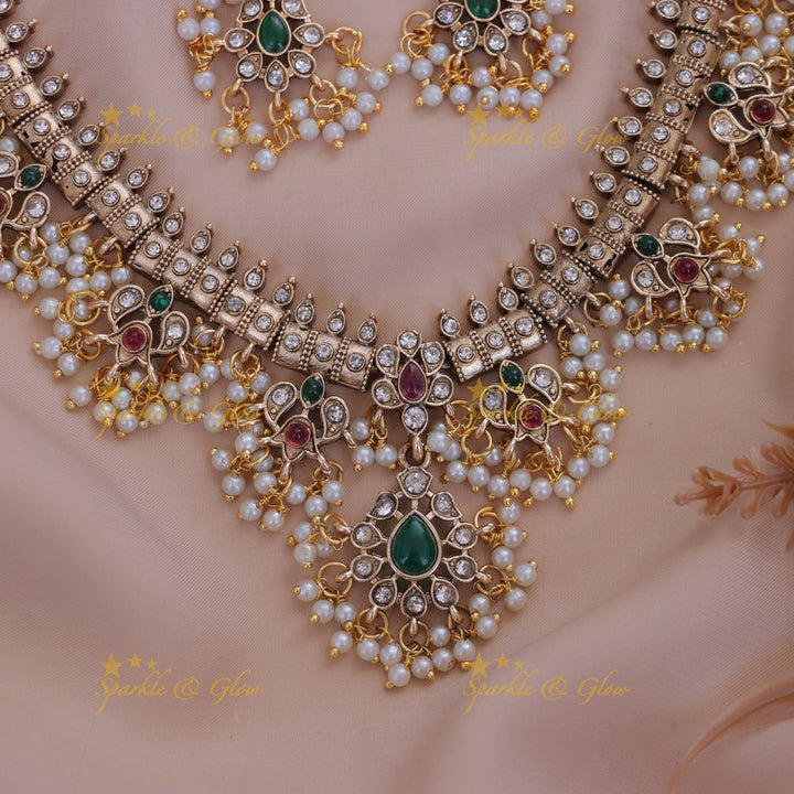 Exquisite Multi-Color Guttapusalu Necklace Set