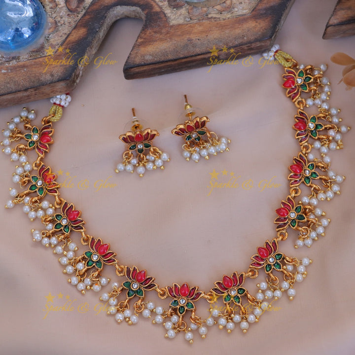 Elegant Lotus Necklace for Weddings and Festive Occasions