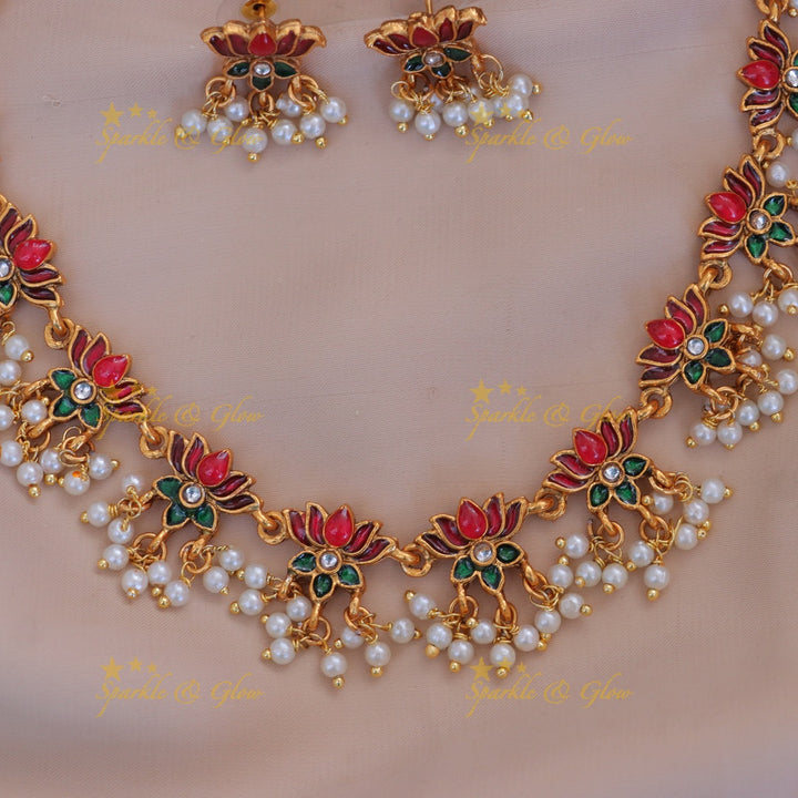 Elegant Lotus Necklace for Weddings and Festive Occasions