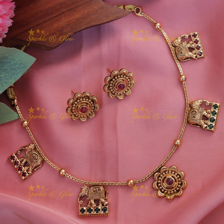 Elegant Floral Elephant Necklace - Festive Glamour