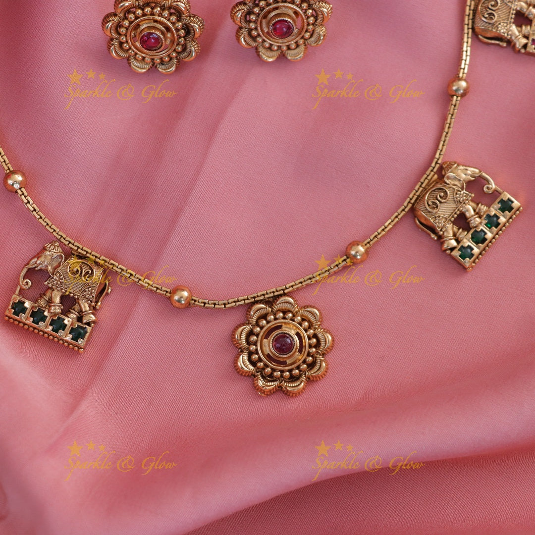 Elegant Floral Elephant Necklace - Festive Glamour