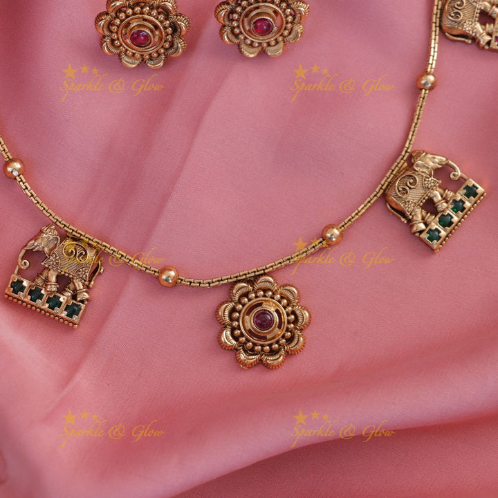 Elegant Floral Elephant Necklace - Festive Glamour