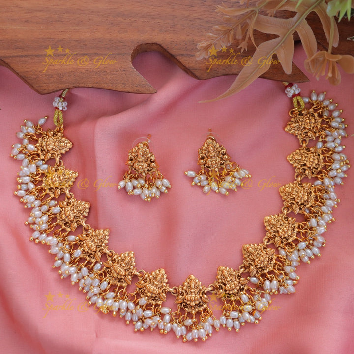 Exquisite Lakshmi Pearl Necklace - Perfect for Celebrations