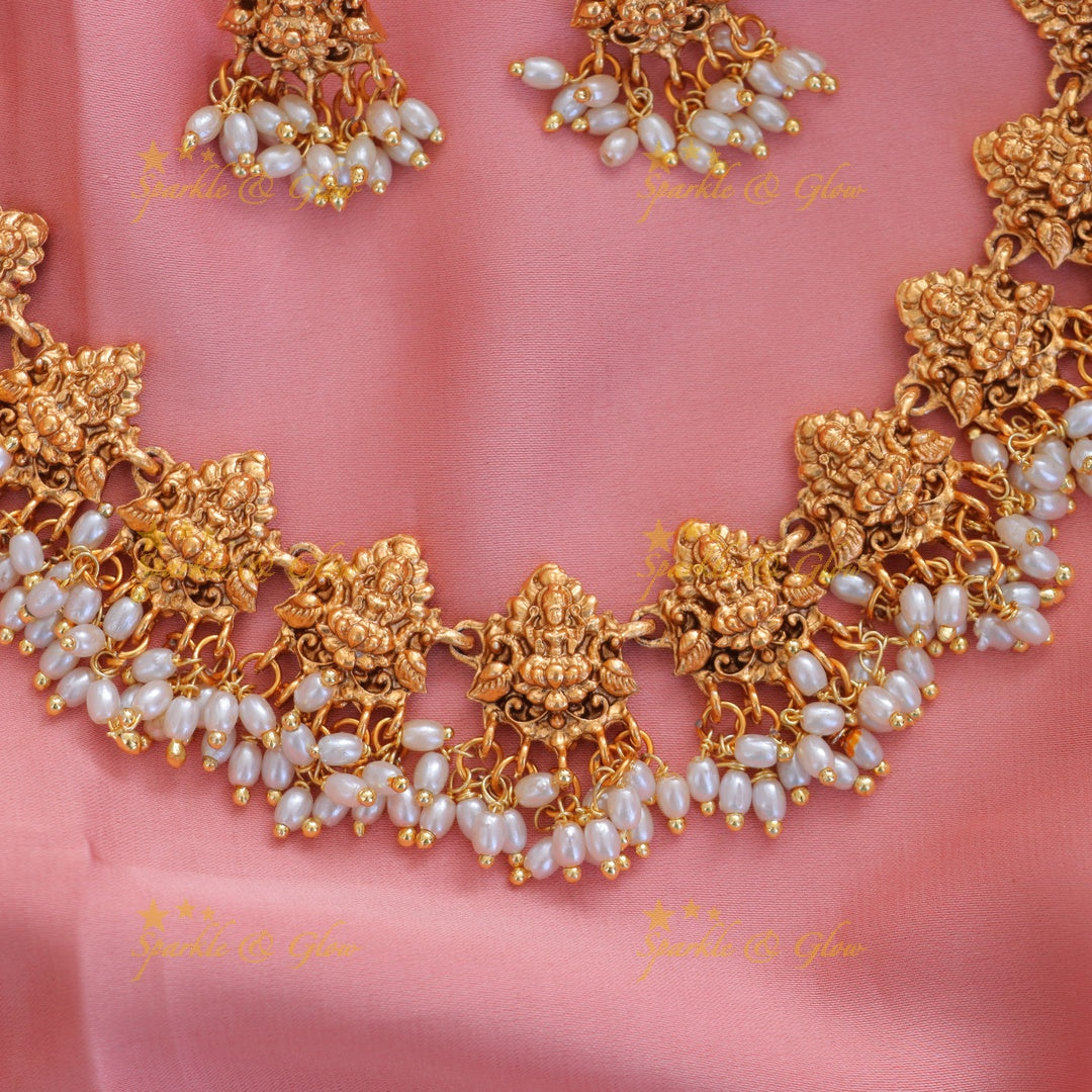 Exquisite Lakshmi Pearl Necklace - Perfect for Celebrations