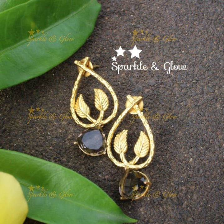 Statement Crystal party wear danglers - Sparkle and Glow - Light Brown - 