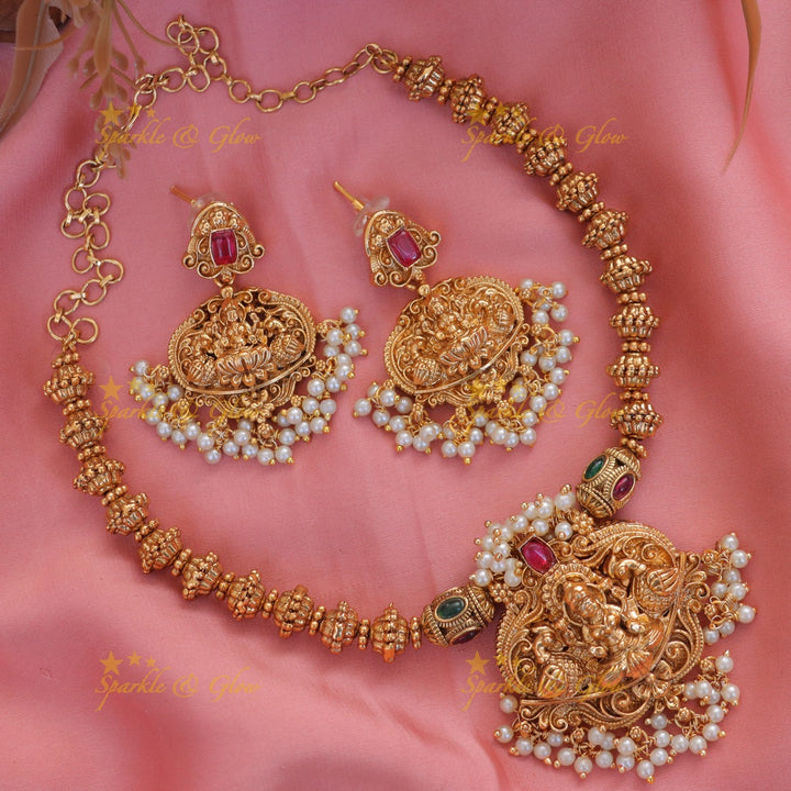 Stunning Temple Necklace Set with Pearls & Beads