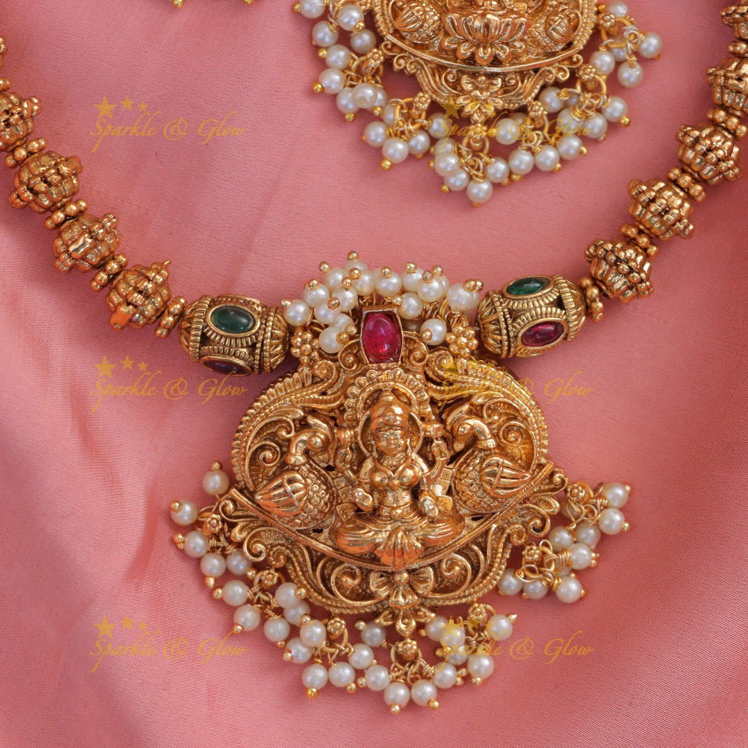 Stunning Temple Necklace Set with Pearls & Beads