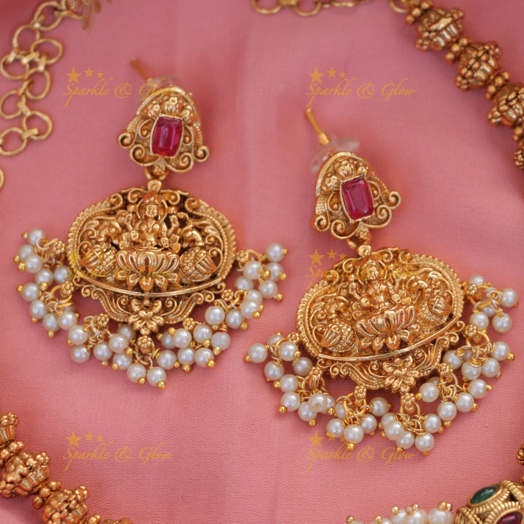 Stunning Temple Necklace Set with Pearls & Beads