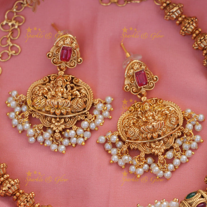 Stunning Temple Necklace Set with Pearls & Beads