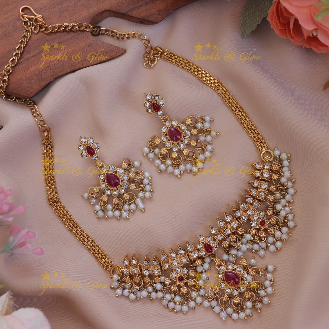 Exquisite Gold Guttapusalu Necklace – Festive Elegance